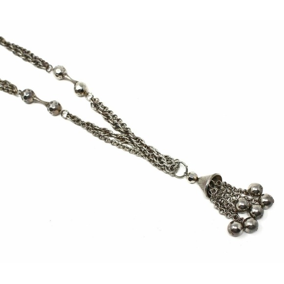 Vintage Ball Tassel Necklace Silver Metal Multi Chain Faceted Beads 26" -Hey Viv - Picture 4 of 5